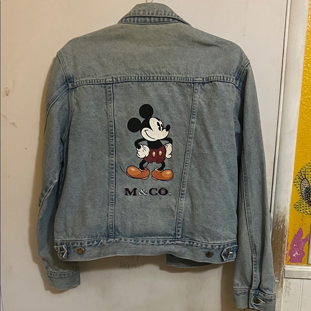 Disney Light Blue Jean Jacket with Mickey Graphic